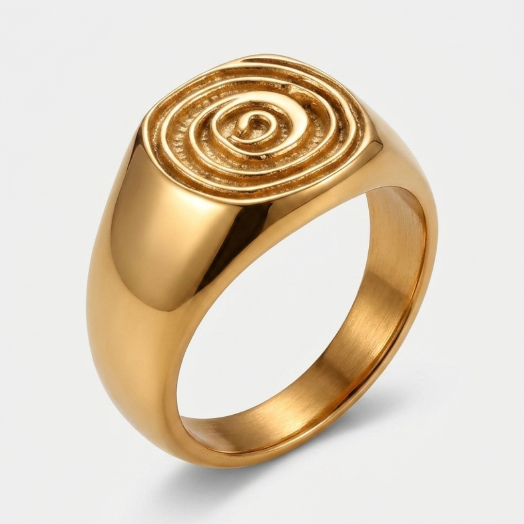 Bague À Emblème Spirale Doré