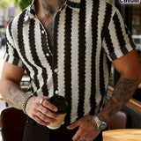 Celvoir | Chemise Rayée Noire Et Blanche À Manches Courtes Pour Hommes