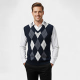CELVOIR | GILET SANS MANCHES HOMME COL V MAILLE À CARREAUX