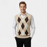 CELVOIR | GILET SANS MANCHES HOMME COL V MAILLE À CARREAUX