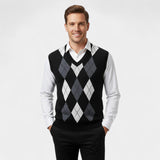 CELVOIR | GILET SANS MANCHES HOMME COL V MAILLE À CARREAUX